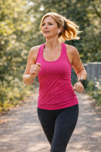 Mujer haciendo deporte al aire libre para mejorar su energía, circulación y bienestar femenino