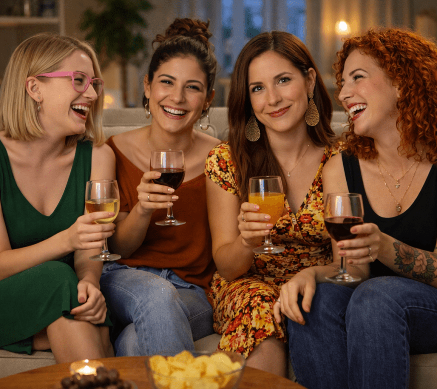 reunión tuppersex en Barcelona con amigas disfrutando en casa